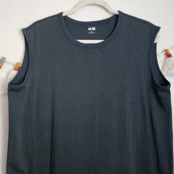 Uniqlo Gray Cap Sleeveless Comfy Casual Chic Midi Cotton Dress Basics S - Picture 4 of 10